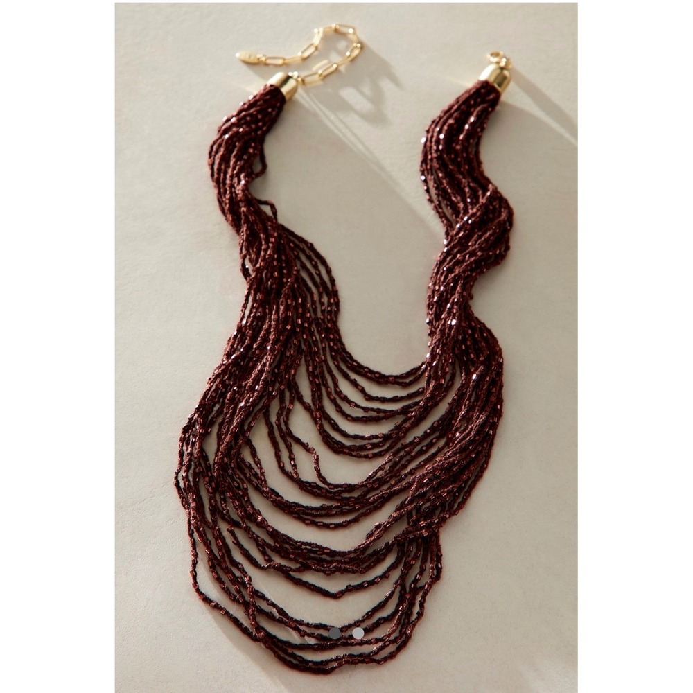 Free People Domino Layer Necklace cocoa Brown glass beads layered new nwt